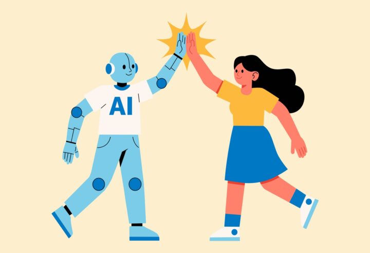 AI Robot and Woman High Five Illustration